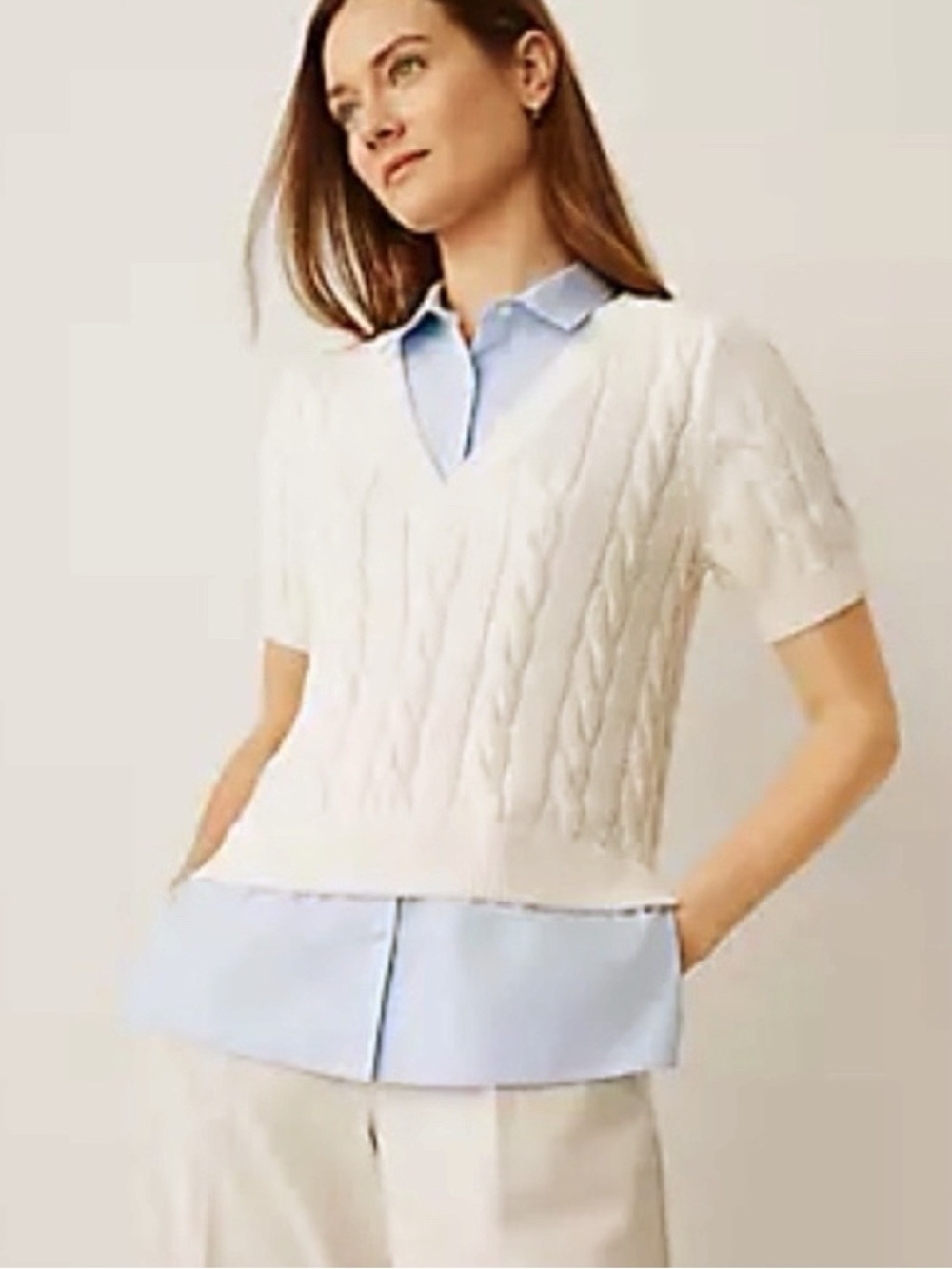 Ann Taylor 2025 Mixed Media Layered Sweater Shirt Size S